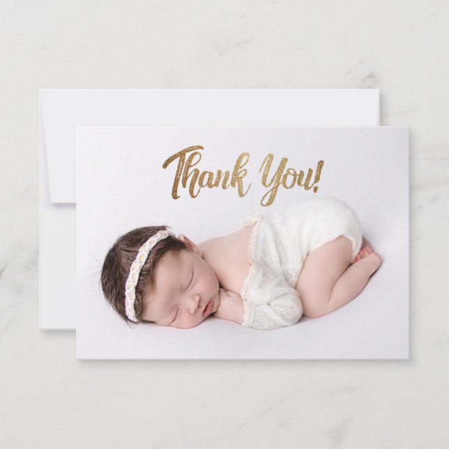 Cartão De Agradecimento Foto de Bebê Personalizada de Script Dourado Elega (Frente)