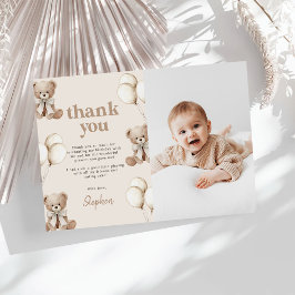 Cartão De Agradecimento Foto de Boho Teddy Bear Beary Primeiro Aniversário