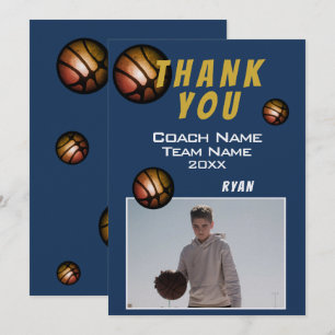 Cartão De Agradecimento Foto de Bola de Basquete Moderno Obrigado Treinado