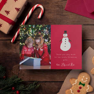 Cartão De Agradecimento Foto de Boneco de Neve Natal Infantil