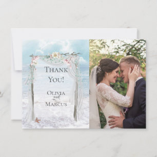 Cartão De Agradecimento Foto de Casamento   Arborgem Elegante de Madeira F