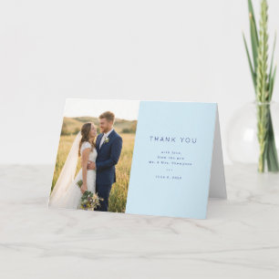 Cartão De Agradecimento Foto de Casamento Azul Alegre