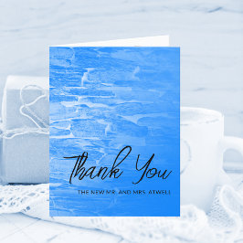Cartão De Agradecimento Foto de Casamento Azure Azure Azure Blue Minimalis