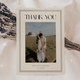 Cartão De Agradecimento Foto de Casamento Bege Marfim Minimalista Moderna