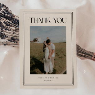 Cartão De Agradecimento Foto de Casamento Bege Marfim Minimalista Moderna