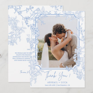 Cartão De Agradecimento Foto de Casamento Blue Chinoiserie Toile de Jouy