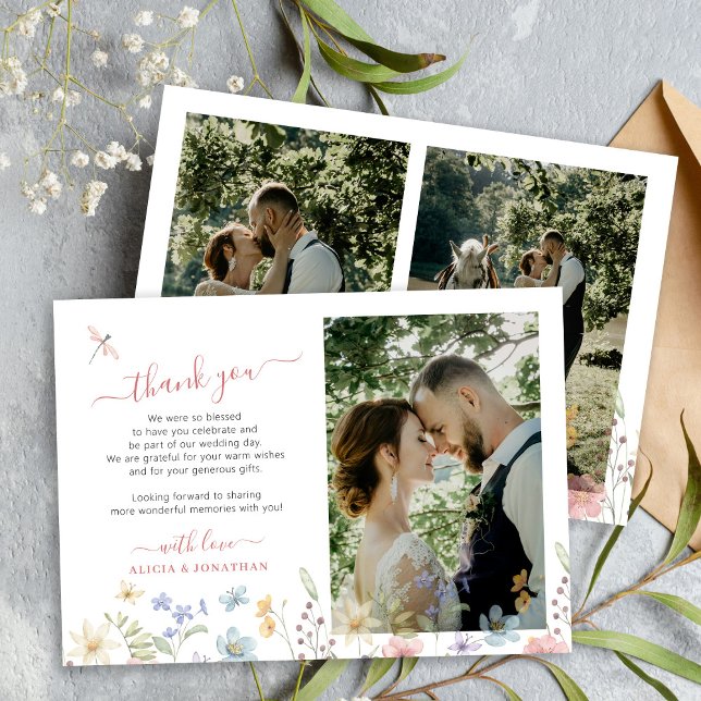 Cartão De Agradecimento Foto de casamento boho com flores silvestres  (Criador carregado)
