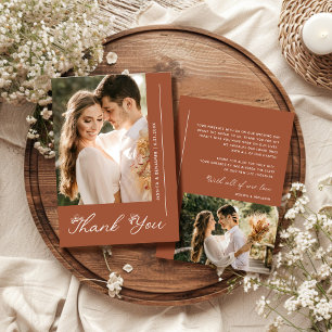 Cartão De Agradecimento Foto de casamento Boho Terracotta personalizada