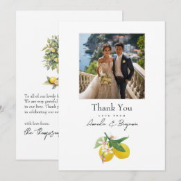 Cartão De Agradecimento Foto de casamento botânico de limão elegante