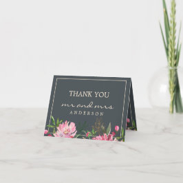 Cartão De Agradecimento Foto de Casamento Botânico Floral de Peony Rosa Ru