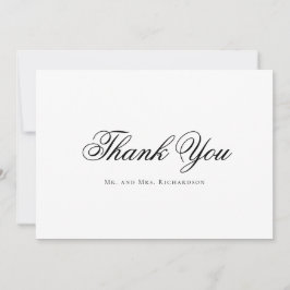 Cartão De Agradecimento Foto de Casamento Branco Preto com Tipografia Scri