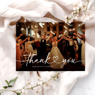 Cartão De Agradecimento Foto de casamento cardíaco com caligrafia moderna