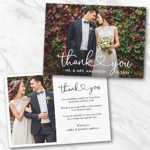 Cartão De Agradecimento Foto de Casamento Cardíaco da Caligrafia Noiva Gro