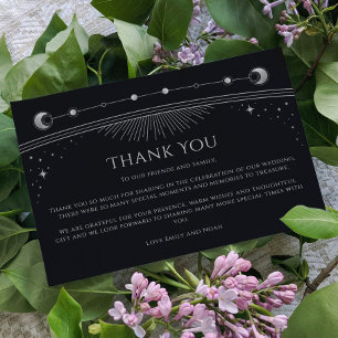 Cartão De Agradecimento Foto de casamento celestial preta e prateada