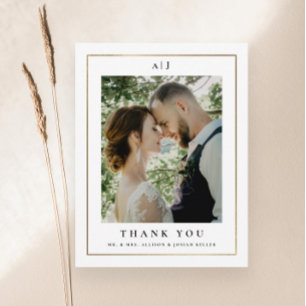 Cartão De Agradecimento Foto de casamento clássica e elegante em dourado