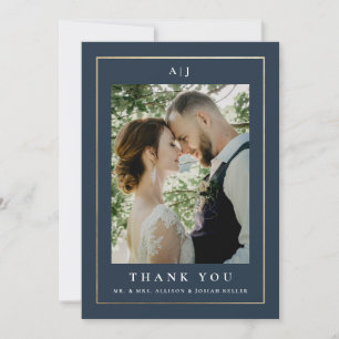 Cartão De Agradecimento Foto de casamento clássica e elegante em dourado