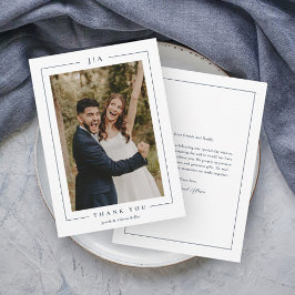 Cartão De Agradecimento Foto de casamento clássica em azul marinho