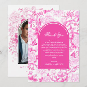 Cartão De Agradecimento Foto de Casamento Clássico de Chinoiserie Rosa Chi