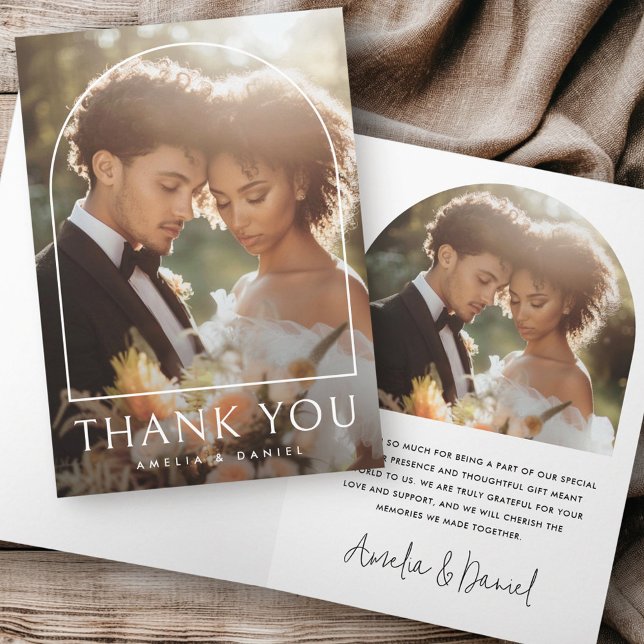 Cartão De Agradecimento Foto de casamento clássico do arco legante dobrada (Elegant arch classic wedding photo folded thank you card)