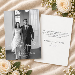 Cartão De Agradecimento Foto de Casamento com Coração em Letra