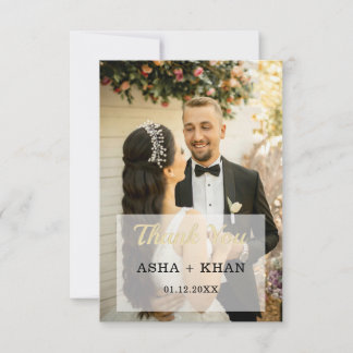 Cartão De Agradecimento Foto de casamento com coração minimalista em scrip