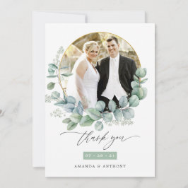 Cartão De Agradecimento Foto de casamento com eucalipto em aquarela