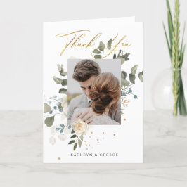Cartão De Agradecimento Foto de casamento com folhagem botânica floral dou