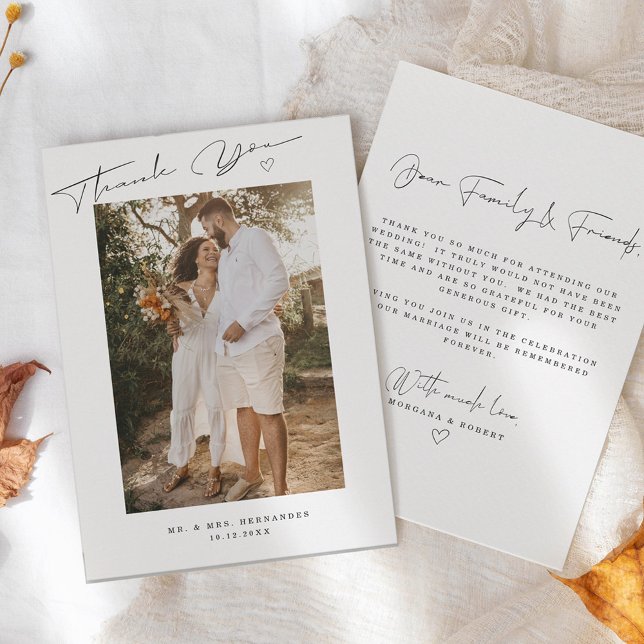 Cartão De Agradecimento Foto de casamento com fonte moderna (Criador carregado)
