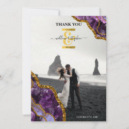 Cartão De Agradecimento Foto De Casamento Com Glitter Geodo Agato Roxo E D