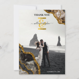 Cartão De Agradecimento Foto de Casamento com Glitter Geodo de Agato Preto