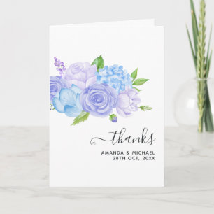 Cartão De Agradecimento Foto de casamento com hortênsia azul e lavanda cla