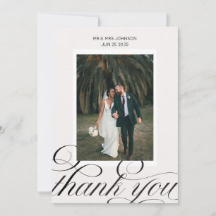Cartão De Agradecimento Foto de casamento com letra de caligrafia elegante