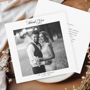 Cartão De Agradecimento Foto de casamento com letra elegante