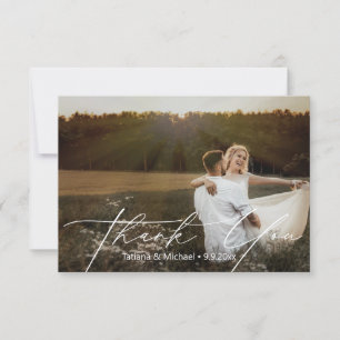 Cartão De Agradecimento Foto de casamento com letra manuscrita romântica