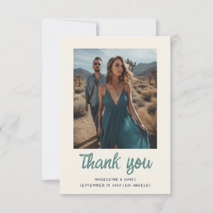 Cartão De Agradecimento Foto de casamento com letra manuscrita verde diver