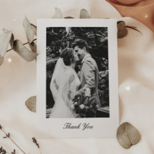 Cartão De Agradecimento Foto de Casamento com Letra Minimalista Clássica
