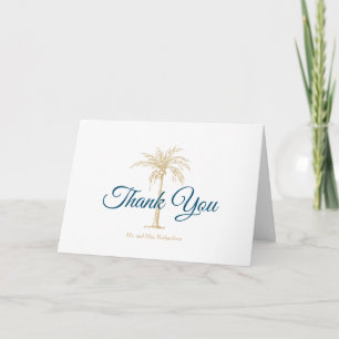 Cartão De Agradecimento Foto de Casamento com Palmeira em Azul Tropical, B