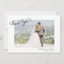 Cartão De Agradecimento Foto de casamento com roteiro minimalista