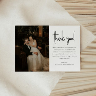 Cartão De Agradecimento Foto de casamento com roteiro minimalista moderno