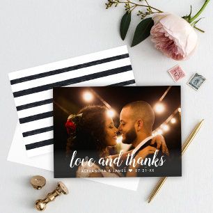 Cartão De Agradecimento Foto de Casamento com Script Branco de Amor e Obri