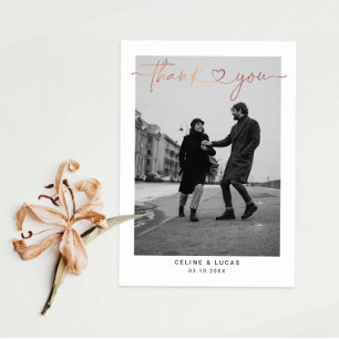 Cartão De Agradecimento Foto de Casamento com Script de Coração de Amor 