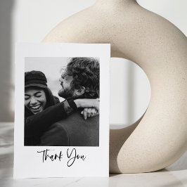 Cartão De Agradecimento Foto de Casamento com Tipografia de Script Minimal