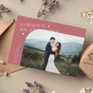 Cartão De Agradecimento Foto de casamento cor-de-rosa tão abençoada