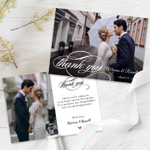 Cartão De Agradecimento Foto de casamento da Caligrafia na moda White Obri