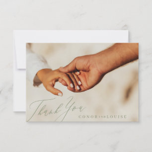 Cartão De Agradecimento Foto de Casamento da Caligrafia Verde Simples Sage