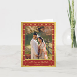 Cartão De Agradecimento Foto De Casamento Da Flor De Lótus Dourada Dobrada