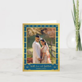 Cartão De Agradecimento Foto De Casamento Da Flor De Lótus Dourada Dobrada