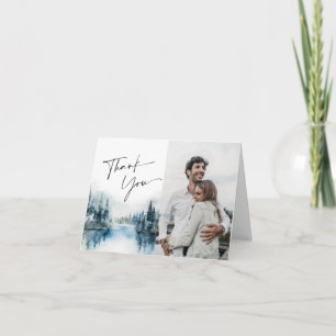 Cartão De Agradecimento Foto De Casamento Da Floresta De Aquarela Elegante