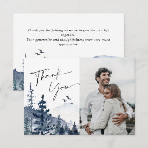 Cartão De Agradecimento Foto De Casamento Da Floresta De Aquarela Elegante