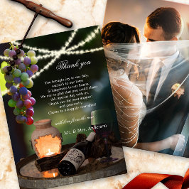 Cartão De Agradecimento Foto de casamento das luzes da corda de vinho